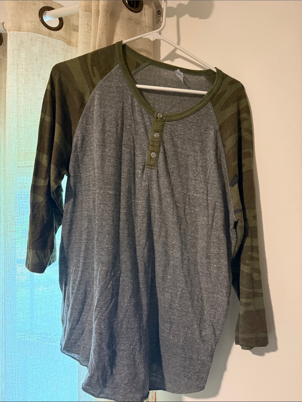Alternative Grey Henley with Olive Raglan Trim